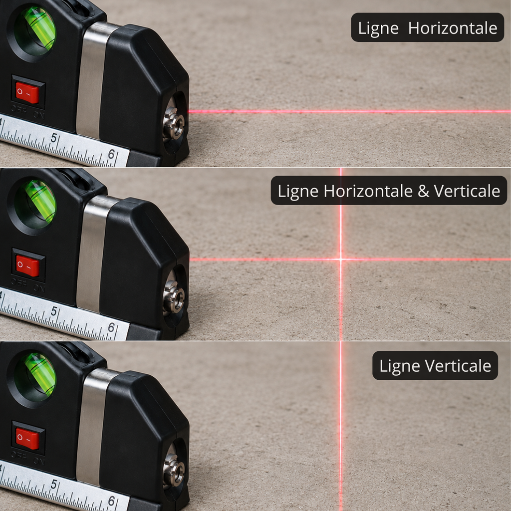 Niveau Laser 3-en-1 Laser, Mètre & Niveau à Bulles