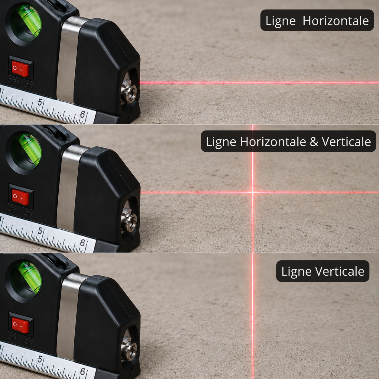 Niveau Laser 3-en-1 Laser, Mètre & Niveau à Bulles