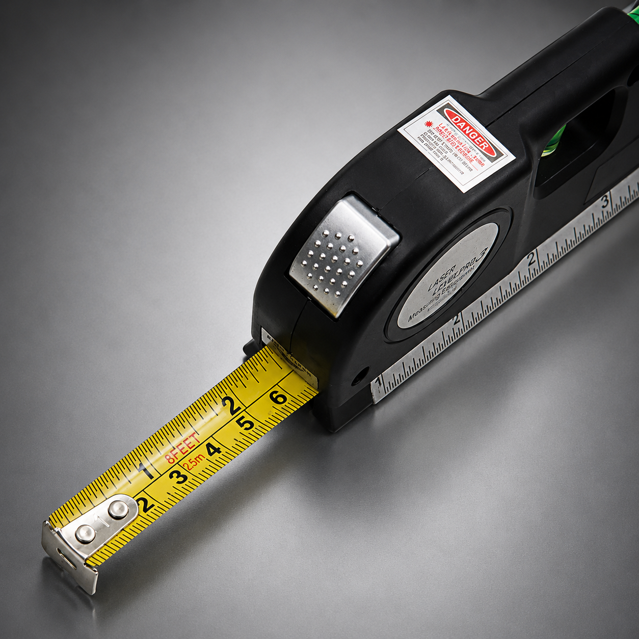 Niveau Laser 3-en-1 Laser, Mètre & Niveau à Bulles